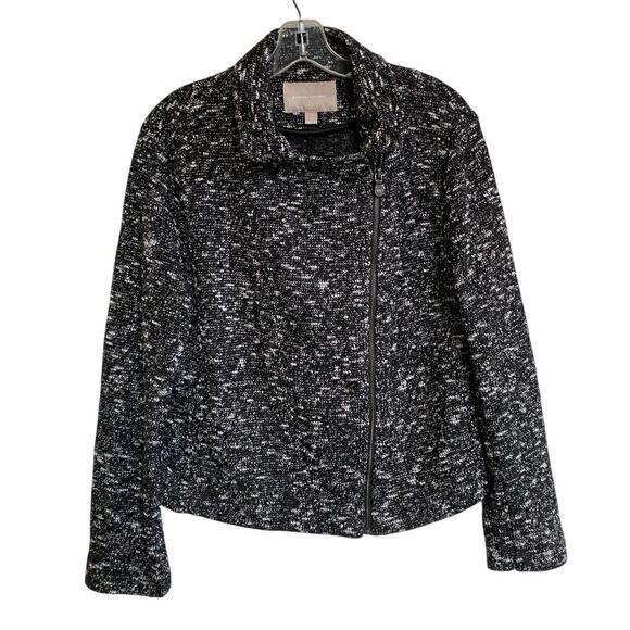 Banana Republic Knit Zippy Moto Jacket Black White Textured -‎ 14 - Picture 1 of 11